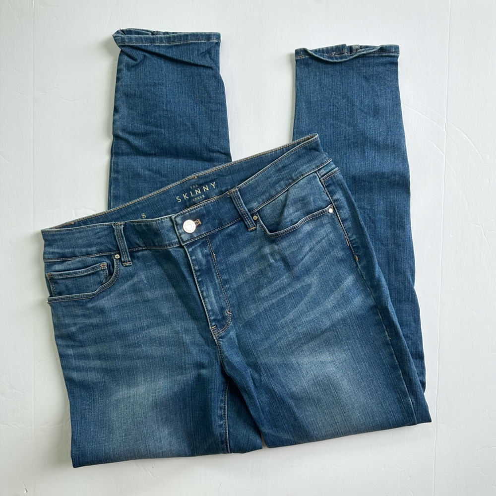 White House Black Market Skinny Jeans Classic Denim Gold Details Ankle Size 8